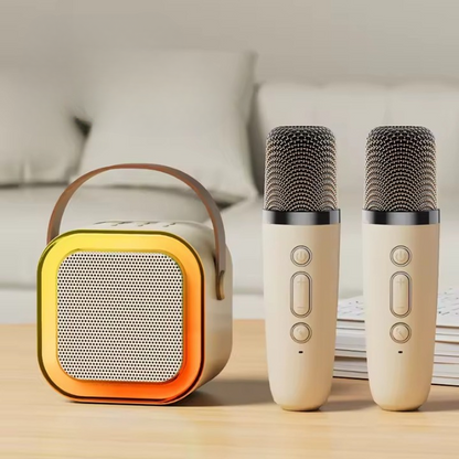 K12 Portable Bluetooth Speaker with Wireless Mic | RGB LED Lights | High Bass Rechargeable Karaoke Speaker for Kids, Home & Outdoor Parties