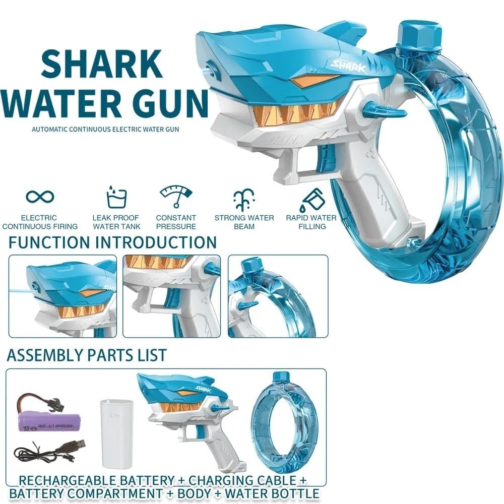 Rechargeable Shark Water Gun – High Pressure Electric Water Blaster Toy For Kids, Long Range Water Shooter, Fun Outdoor Summer Play (Random Color)