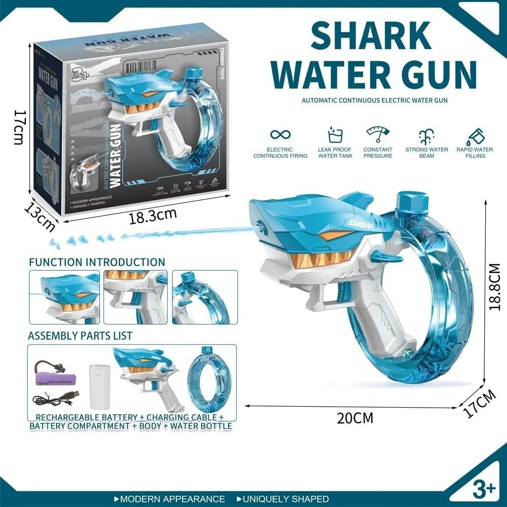 Rechargeable Shark Water Gun – High Pressure Electric Water Blaster Toy For Kids, Long Range Water Shooter, Fun Outdoor Summer Play (Random Color)